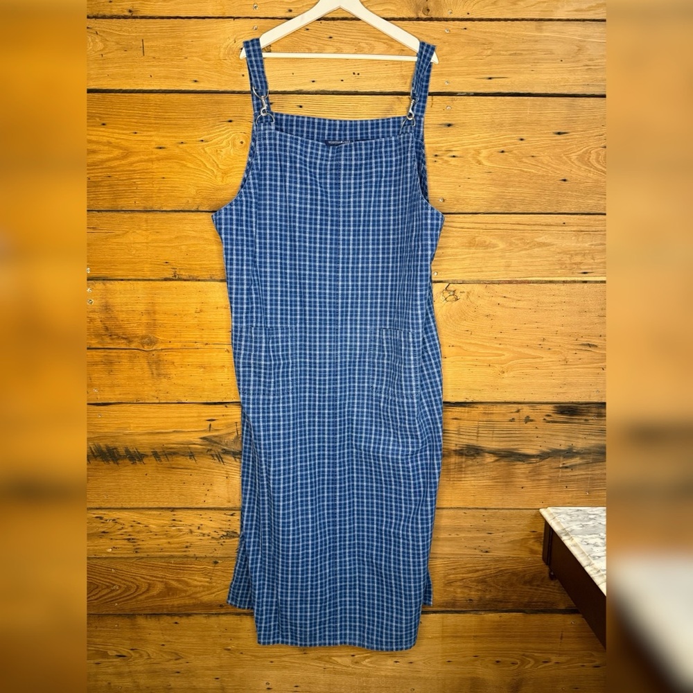 Vintage 90s Mountain Lake Plaid Denim Jumper Pinny Sheath Dress 3X